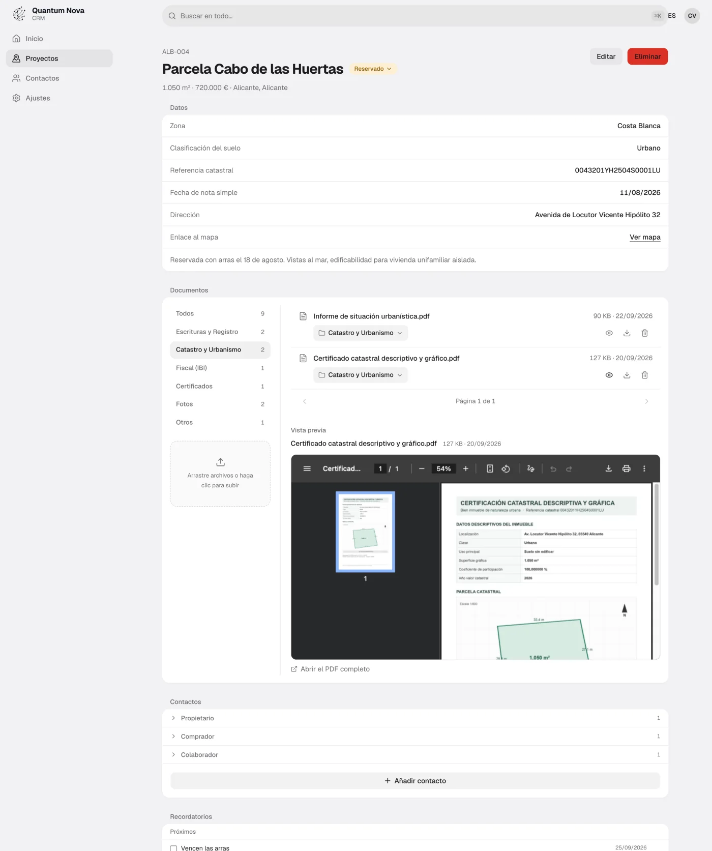 Plot record with documents by folder and a preview