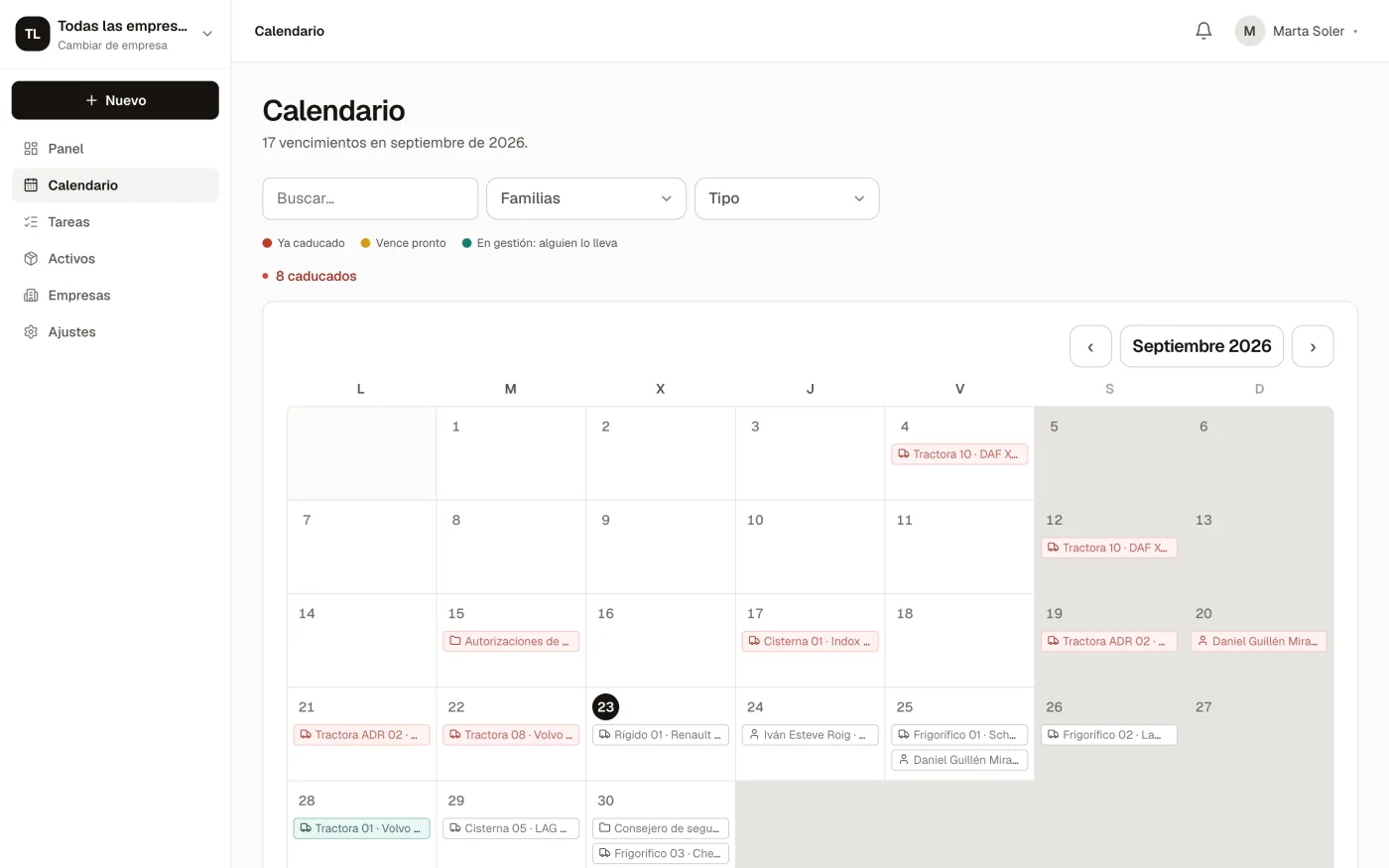 Monthly renewals calendar